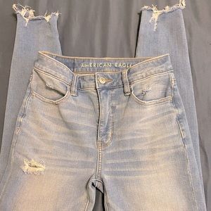 American Eagle The Dream Jean in size 0 Regular. Light wash with rips.